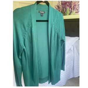 Roz & Ali Green Lace Knit Cardigan Sweater